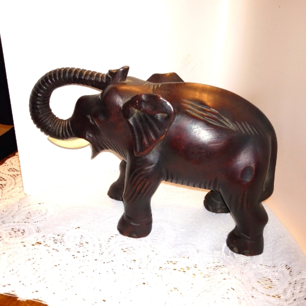African Elephant Wood Carving. Trunk Up Good Luck.1OX6 in.Tall .